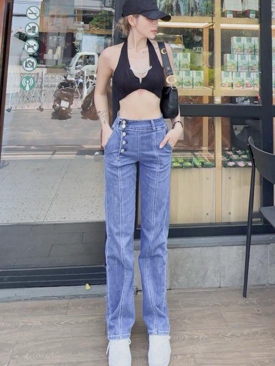 QUẦN JEANS ( SUÔNG THUN 5 NÚT)  - K27 - Nữ - From rộng Trend 2025 - 3 Màu - 4 Size 27-30 3
