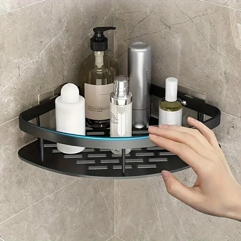 Wall Mounted Bathroom Storage Rack, 1 Count Space Saving Corner Storage Rack, Bathroom Storage Organizer, Home Organizer for Bathroom, Kitchen, Living Room 2
