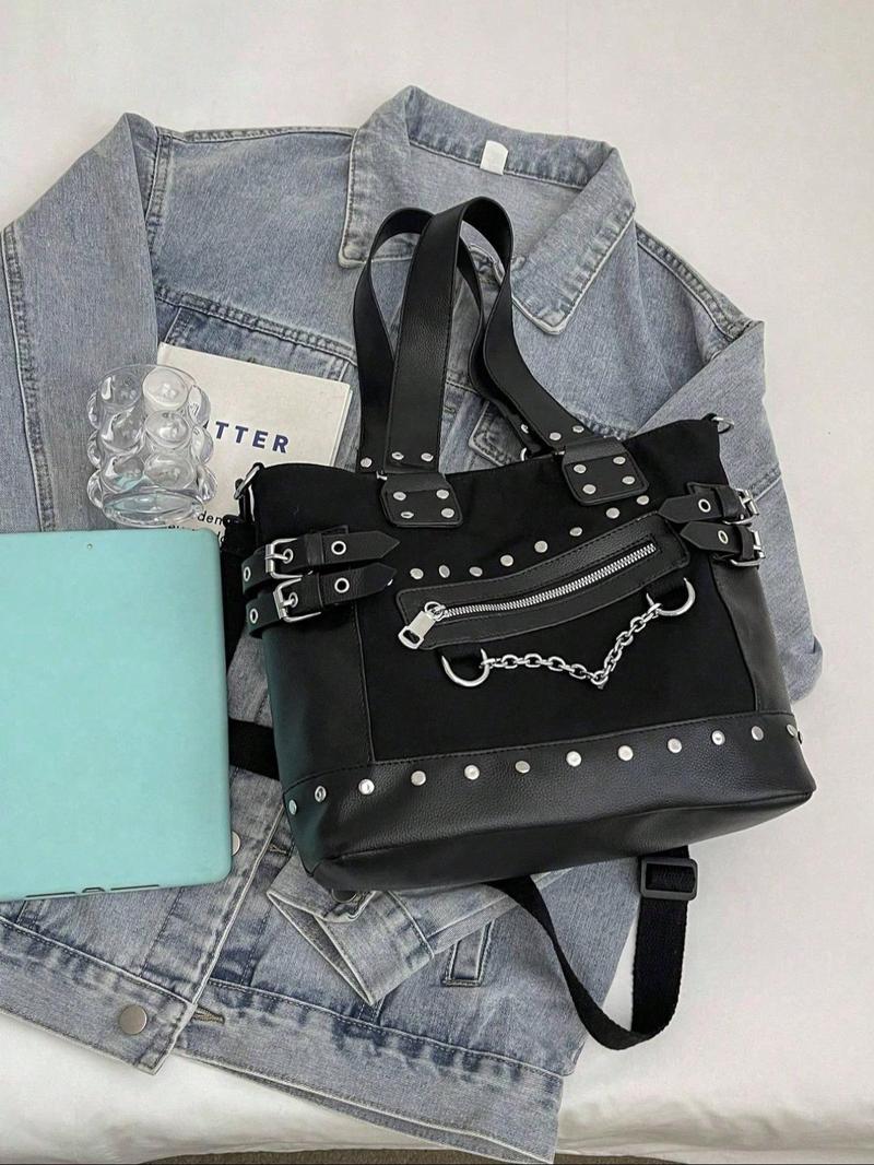 Product Introduction of Women's Fashion Rivet Decorated Crossbody Bag, Casual Large Capacity Shoulder Bag for Daily Used, Trendy All-match Commuter Bag 7
