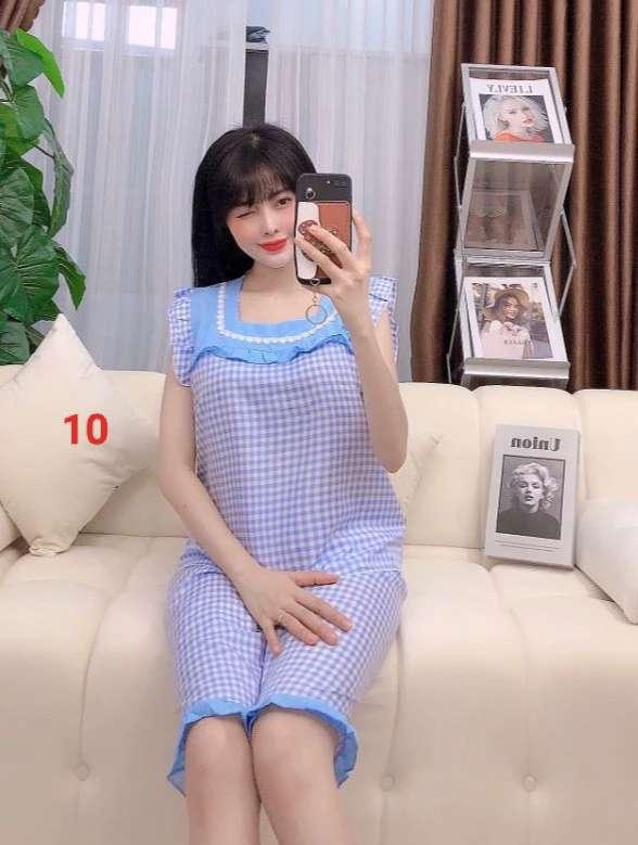 Bộ lững nữ caro, 32kg đến 56kg, Vải Kate mềm, KEN SHOP 1110 ảnh thật, được kiểm hàng Nữ Women Áo Top 4