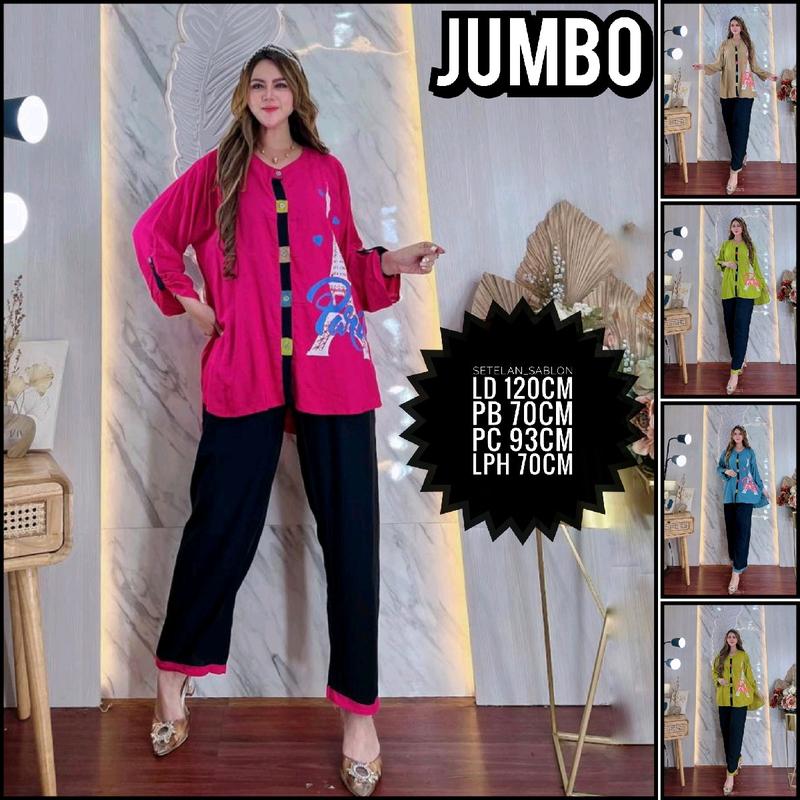 ONE SET SETELAN RAYON SABLON LENGAN 7/8 MOTIF PRS2 WARNA POLOS 1