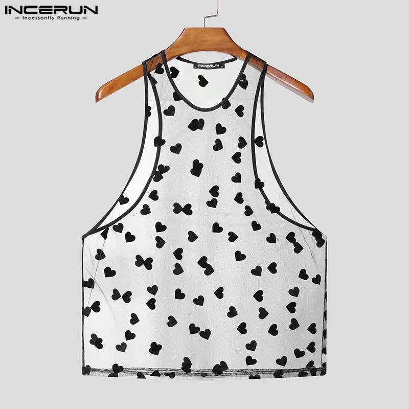 INCERUN Tanks For Man Love Jacquard See Through Vests Sleeveless Sando Singlet Tank Top (Western Style)