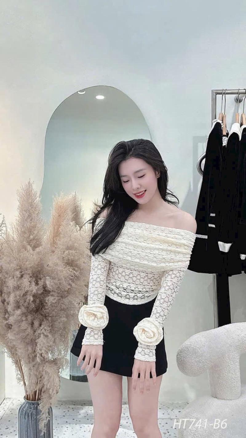 Product Introduction of Áo trễ vai ren tay hoa hot _ Áo ren trễ vai tay đính hoa sang sịn 15