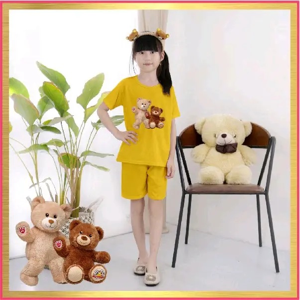 baju Setelan kaos anak gambar bear/set kaos anak unisex usia 3-9th 3