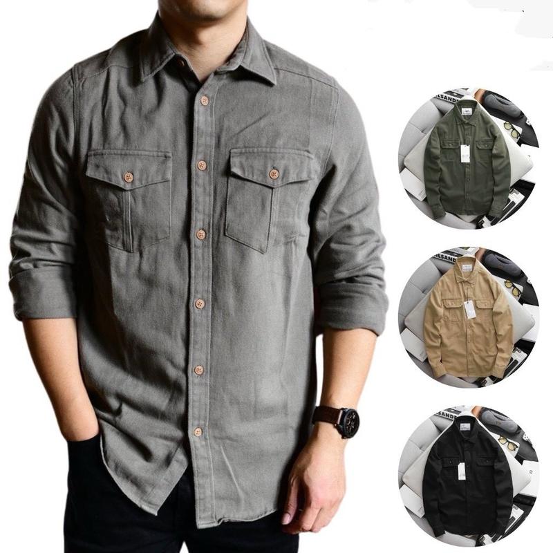  Áo sơ mi nam JAMINE HOUSE KAKI có cổ hai túi hai bên cotton slim fit Denim Menswear Shirt - Tết - Xmas 