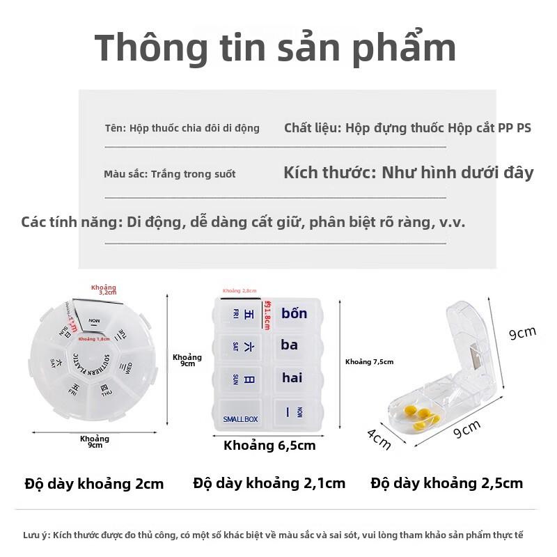 Hộp Đựng Thuốc 7 Ngày Tiện Lợi - Hình Tròn + Hình Vuông - Kèm Dụng Cụ Cắt Thuốc 3