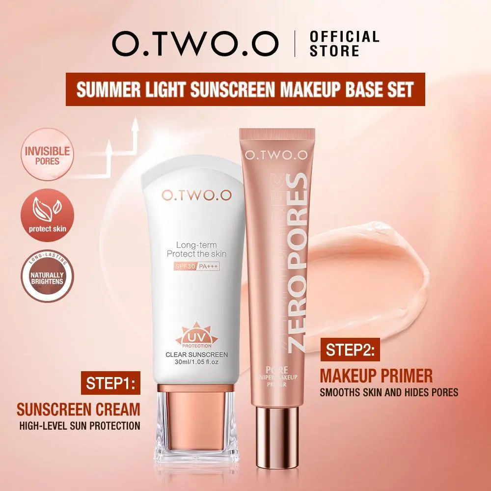 【LIVE】O.TWO.O Facial Beauty 2-Piece Set  Face Makeup Sets Sunscreen SPF30 PA++++ Oil-Free Formula UV Sun Protection &  Invisible Pore Soft Focus Makeup Primer Makeup Base Primer Cream