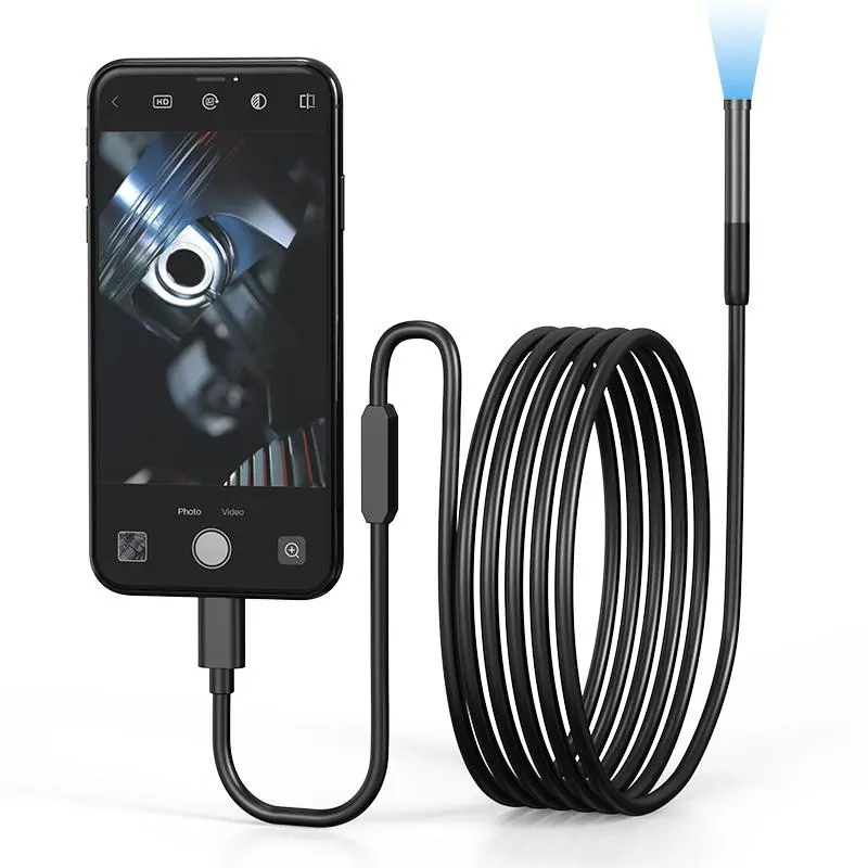 1080P Serpentine Endoscope, 20FPS Industrial Endoscope with 6 LEDs, Type C and Multi-port Borescope for Android and iOS