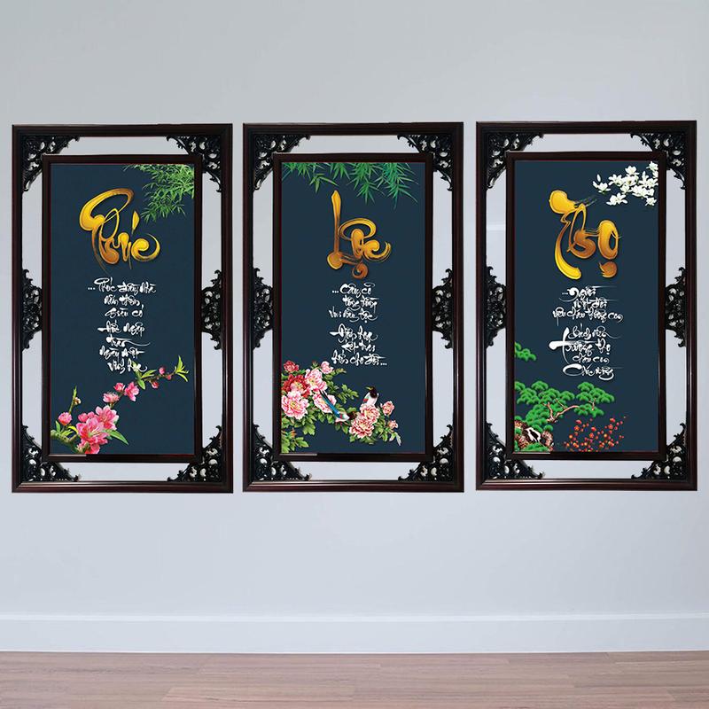 Tranh Gỗ Phù Điêu Treo Tường Tết 2024 Cao Cấp Khung Đôi - Thư Pháp Chữ Phúc Lộc Thọ Phòng Khách Decor Phòng văn phòng may mắn