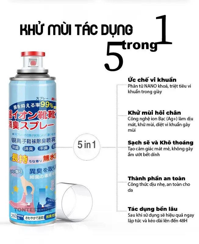 Chai xịt khử mùi hôi giày, lưu hương, chống thối chân, kháng khuẩn, công nghệ Bạc ion KHUMUI bot vesinh giay 6