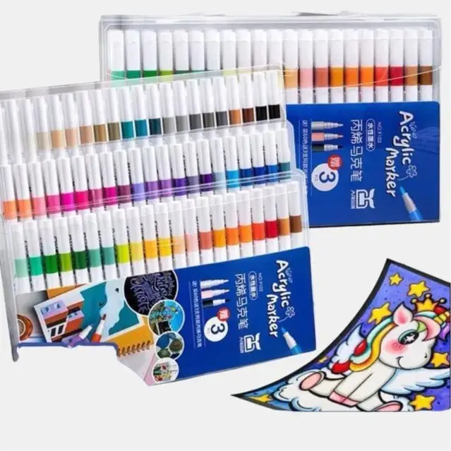 Hộp 60 Bút Màu Acrylic Marke Cao Cấp Chống Nước Cao Cấp Màu Sắc Tươi Sáng - Bút Lông Màu Vẽ Trên Mọi Chất Liệu Đầu nhọn