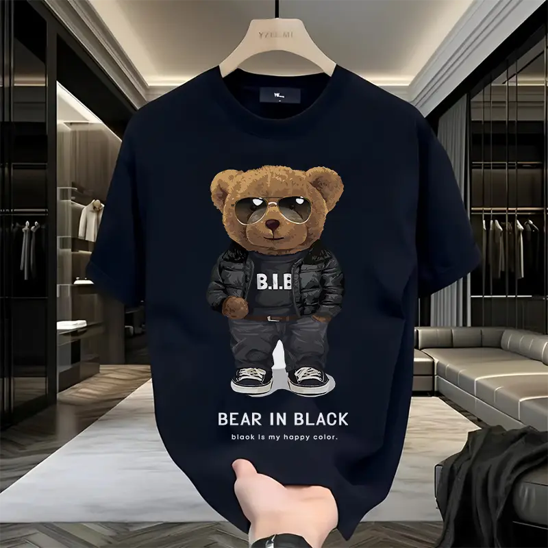 American trendy brand ins bear t-shirt men's short sleeve trend loose plus size couple oversize high street half sleeve