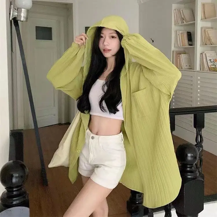 Áo Chống Nắng, Dành Cho Nữ, Mỏng, Có Mũ Trùm Đầu, Dài Tay, Phong Cách Hàn Quốc, Hàng Mới Về Mùa Hè, Dài Trung Bình Che Khuyết Điểm Mỏng, Áo Cardigan