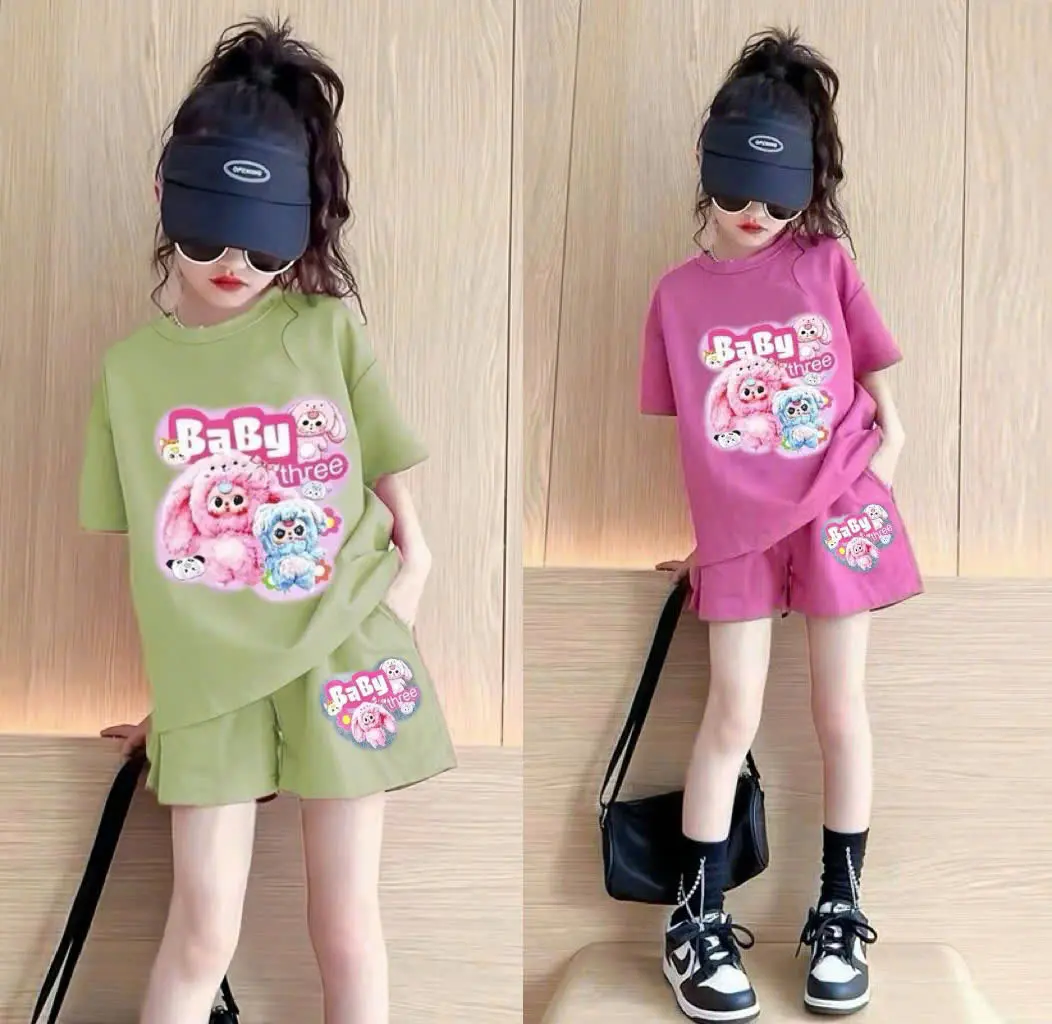 sét quần áo ngắn tay bé gái 17-45kg , set đồ bé gái 4-14 tuổi in hình  in  BABYTHEE, dịu dàng , chất mềm mát, hàng may kĩ