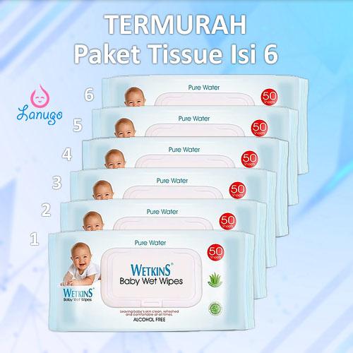 [ PAKET 6 PCS ] TISSUE BASAH WETKINS BABY PINK DAN BLUE 50 SHEET 50 LEMBAR 0