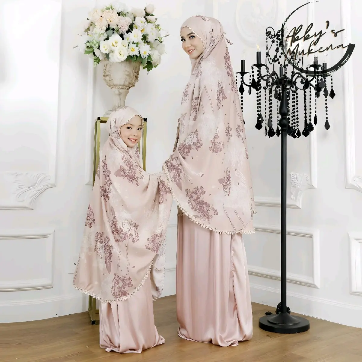 Abby's Mukena 2in1 Couple Ibu Anak Bahan Armani Silk Motif Naura Terbaru