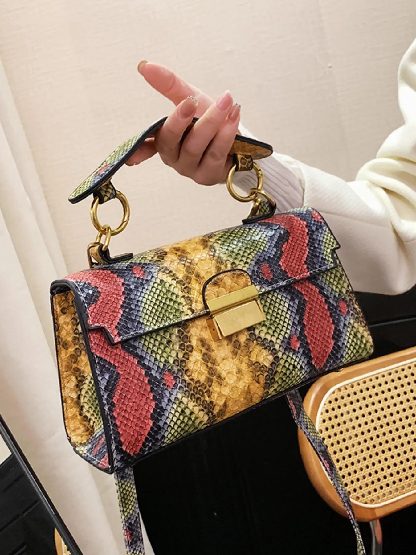 Fashionable Snakeskin Print Handbag, New Fashion PU Shoulder Bag for Women, Casual Trendy Versatile High-quality Daily Commuting Bag, Girl Fashionable Bag