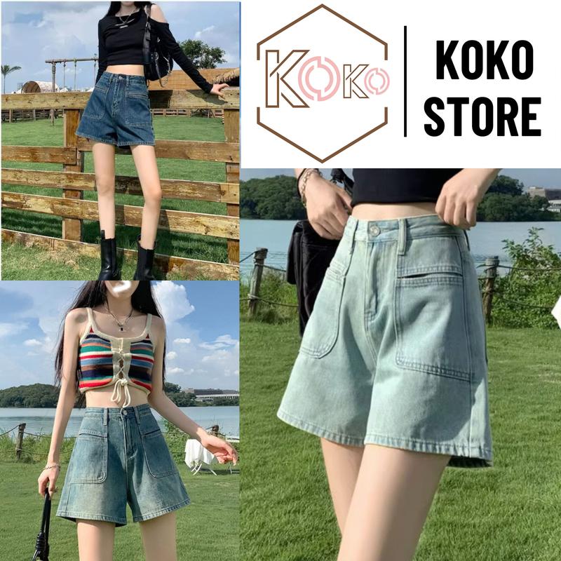 Quần short Jean nữ cap cao ống rộng, quần bò lửng nữ tôn dáng phong cach đơn gian hot trend KoKo QS01 Women Voi Pants