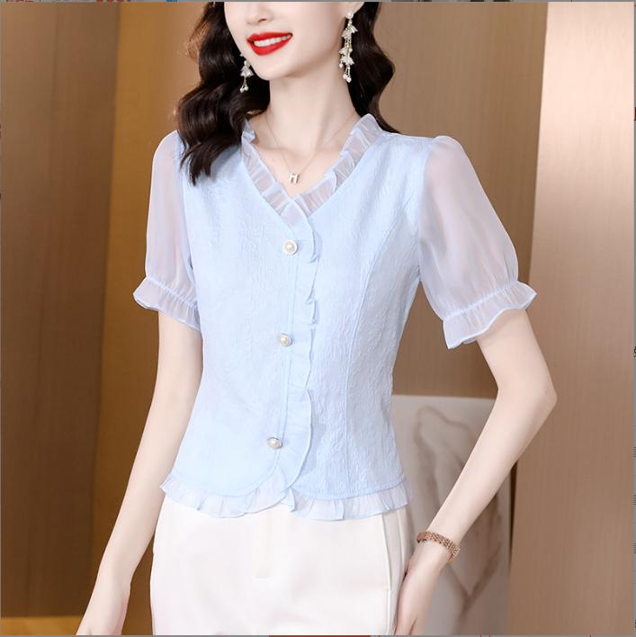 VP366 - Áo Xốp Hàn Nữ Tay Phối Tơ Cực Xinh Đủ Size Từ 45-83kg chất đẹp cổ chữ V thiết kế theo phong cách mới Women Sơ Mi Top Sơ Mi Shirt Sơ Mi Shirt Sơ Mi Shirt Màu Trắng Màu Trắng