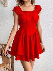 Women's Solid Color  Dress, Elegant Fashion Casual   Short Dress for Daily Outdoor Wear, Ladies Dress for All Seasons