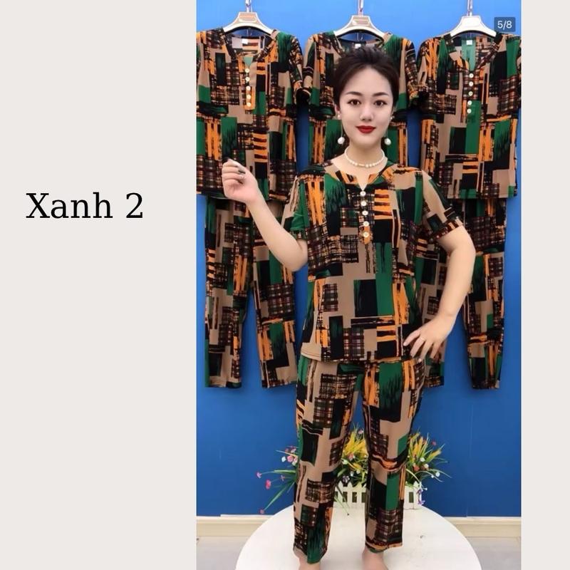 Đồ bộ nữ trung niên cho mẹ, bộ thun trung niên nữ họa tiết sọc, quần dài Tấc ống nhỏ - TH23 3