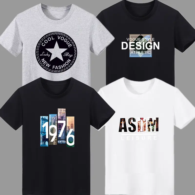 Men's Short Sleeve T-shirt Summer Ice Silk New Casual Printed Tops round Neck T-shirt Half Sleeve Half-Sleeve Slim Fit Men's Clothing