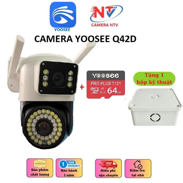 (COMBO Q42D KÈM THẺ 64G tặng hộp kỹ thuật ) Camera Wifi Yoosee Q42D 2 Mắt - Xem 2 Màn Hình Cùng Lúc - Độ Phân Giải FHD - Xoay 360 Độ - Xem Đêm Có Màu - Hỗ Trợ Đàm Thoại 2 Chiều