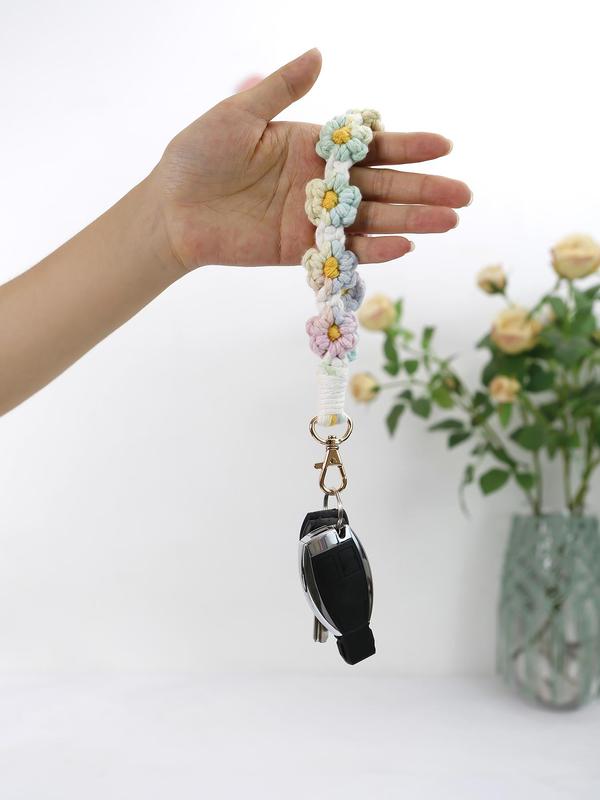 Boho Style Colorful Flower Rope Braided Keychain, Fashionable Crochet Wristlet Keychain for Women & Men, Cute Kawaii Accessories for Women 8