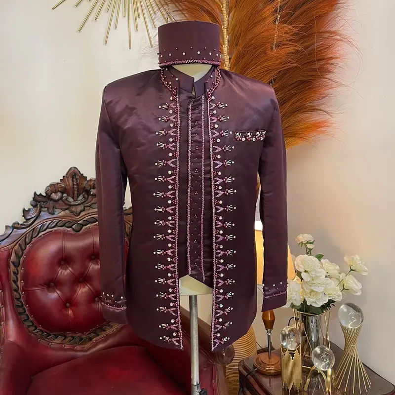 Beskap pengantin motif mutiara tabur payet zig-zag || Beskap pengantin pria Polos 5