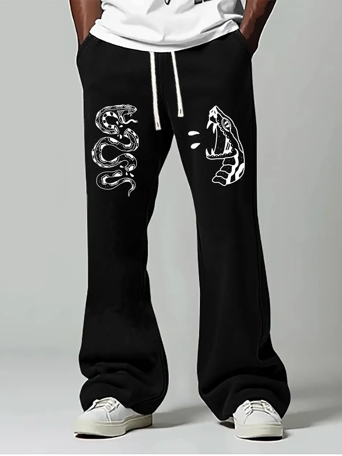Men's Snake Print Drawstring Waist Sweatpants, Regular Fit Casual Comfy Jogger Pants for Daily Wear, Men's Trousers for Fall & Winter