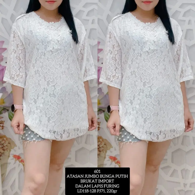 KLV Atasan Blus Brokat Wanita Jumbo Import Lengan 3/4 - 601 4