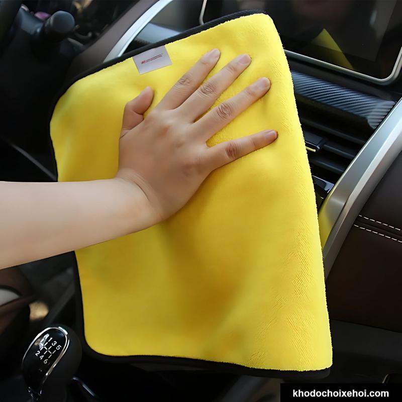 Khăn lau đa năng microfiber 2 mặt vàng - xám siêu thấm cực dày không đổ lông chuyên dụng cho Ô Tô. 5