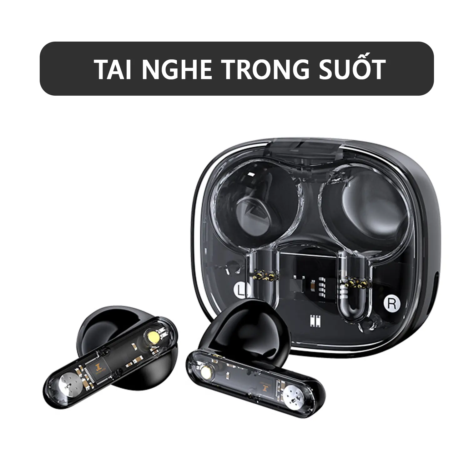 Tai Nghe Bluetooth Mini Trong Suốt eXtreme TN1101 Pin Trâu, Hỗ Trợ Nghe Gọi, Tai Nghe Không Dây Chống ồn ENC, Sạc Type C, Cảm Ứng 1 Chạm Nhét Tai Nghe Nhạc