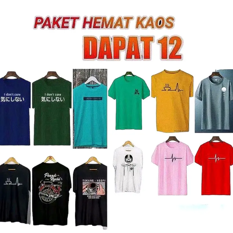 Paket 12 pcs kaos dewasa motif distro pria lengan pendek serba bayar ditempat Semi Katun Lokal 0