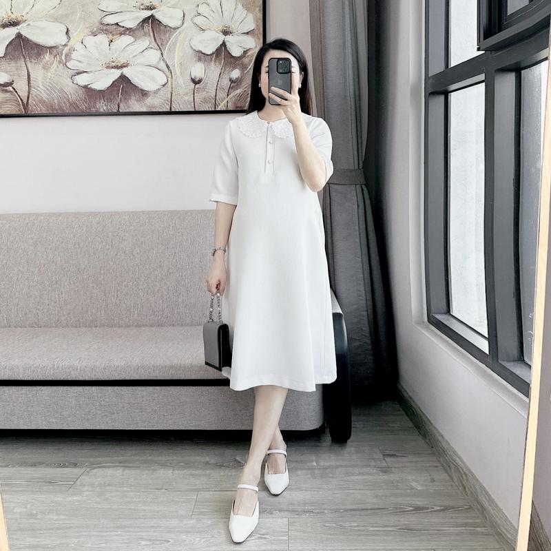 Váy bầu trắng cổ ren Bomia 2