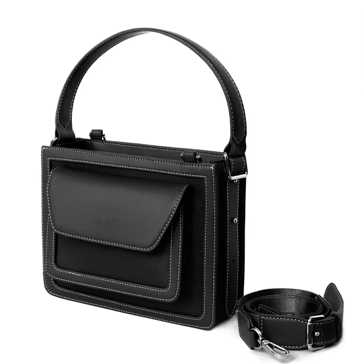 Túi Silence Canvas Quai Da Thời Trang  Đeo Chéo Nữ Chu Du - Màu Đen - Medium