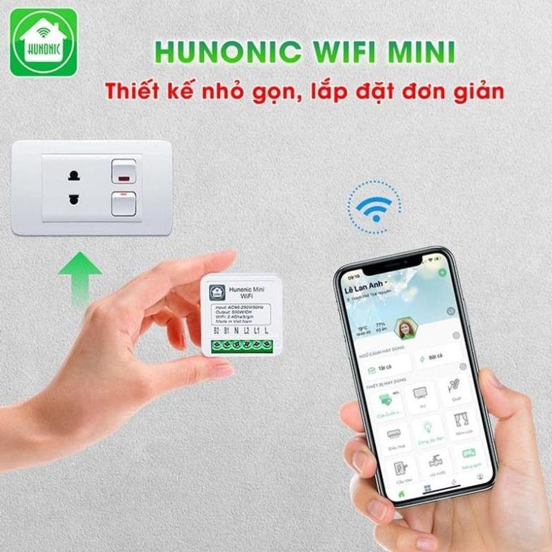 Công Tắc Thông Minh Wifi Hunonic Mini Điều Khiển Từ Xa Qua điện thȯại, Hẹn Giờ Tự Động 0