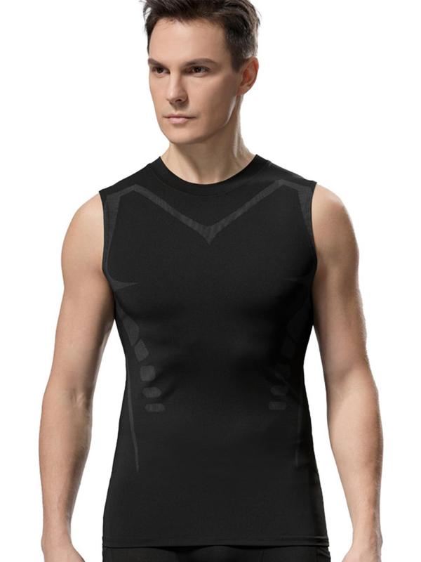 Men's Graphic Round Neck Sleeveless Shapewear Top, High Stretch Breathable Shaper Tank Top, Men Shapewear Top for Outdoor Daily Workout, Activewear 3