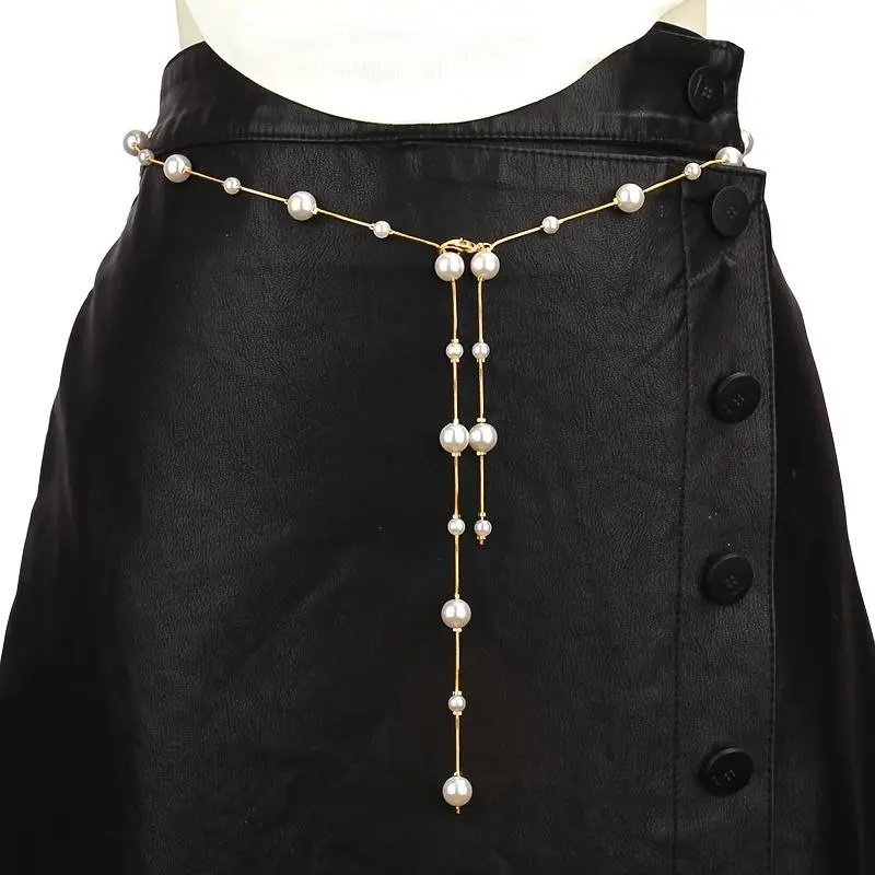 New Arrival Women'S Real Pearl Waist Chain Simple Dangling Design 925 Silver Golden-Plated Chain with Natural Pearls Versatile Jewelry Set Including Adjustable Buckle double  buckle  grips colombian waist belt business casual waistband 6