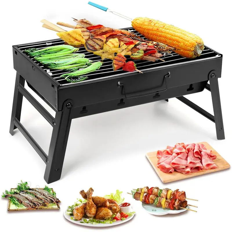 Barbecue Grill Portable, Charcoal Barbecues, Stainless Steel BBQ, Desk Tabletop Outdoor Barbecue Grill, Charcoal BBQ Pit Grill for Picnic Garden Camping Travel (20.47''x11.61''x8.74'') Foldable Traditional Small 0