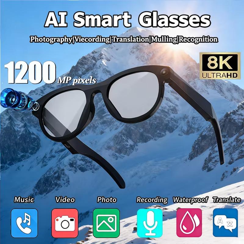 AI Smart Glasses 8K HD 1200MP Pixel Camera Video Glasses AI ChatGPT Translation Bluetooth Call Voice Assistant Music Sunglasses