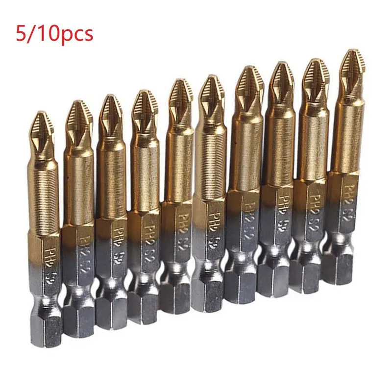Mũi khoan chéo, đầu lục giác, phủ titan, chống trượt, tuốc nơ vít, có tay cầm, có sẵn trong 5 hoặc 10 chiếc 0
