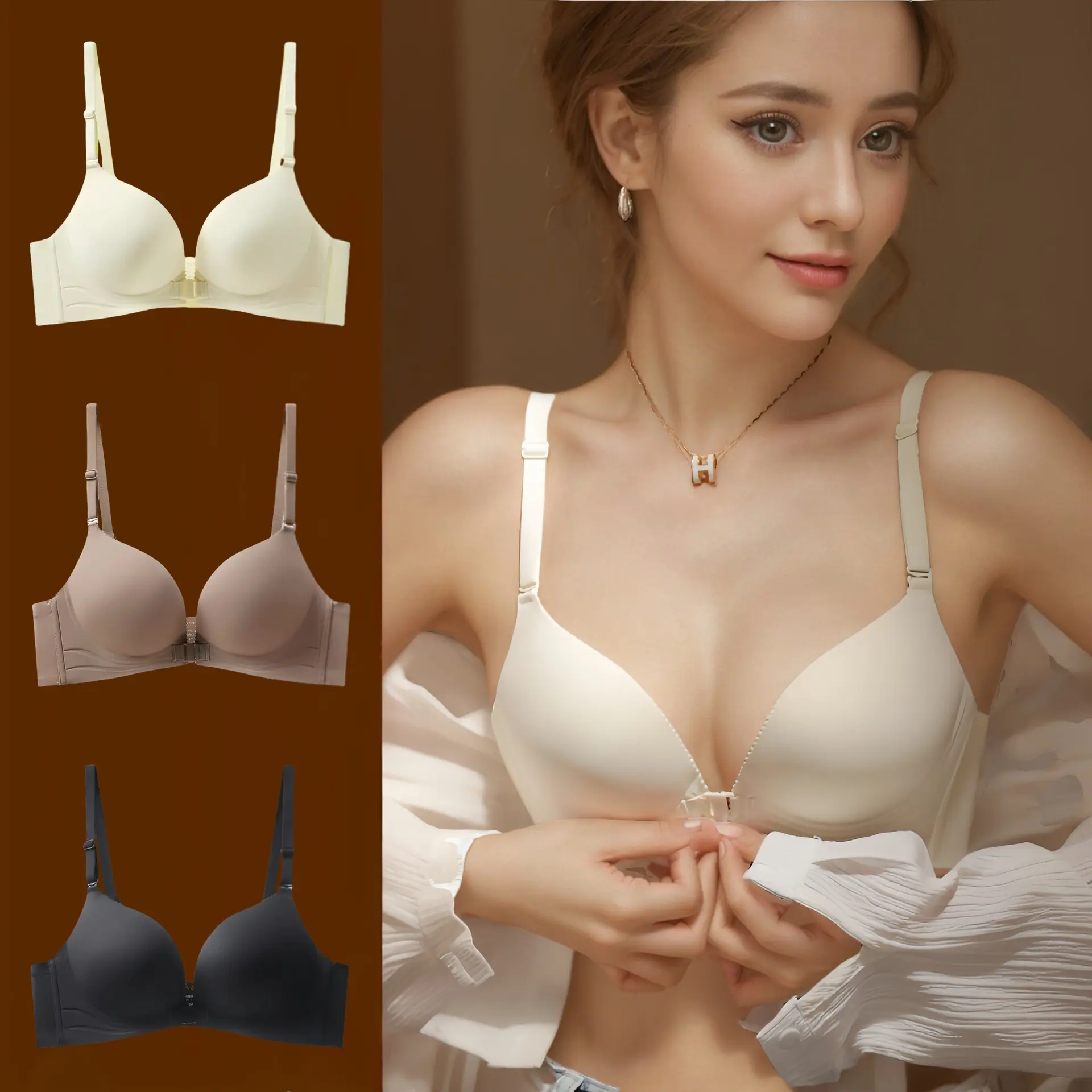 Áo Ngực Nút Phía Trước, Chất Lượng Cao, Phụ Kiện Không Dây, Hỗ Trợ Ngực Lớn Và Trên, Nâng Ngực Nhỏ Áo Ngực Áo Vest Không Đường May, Thích Hợp Cho Đồ Lót Nữ, Áo Ngực