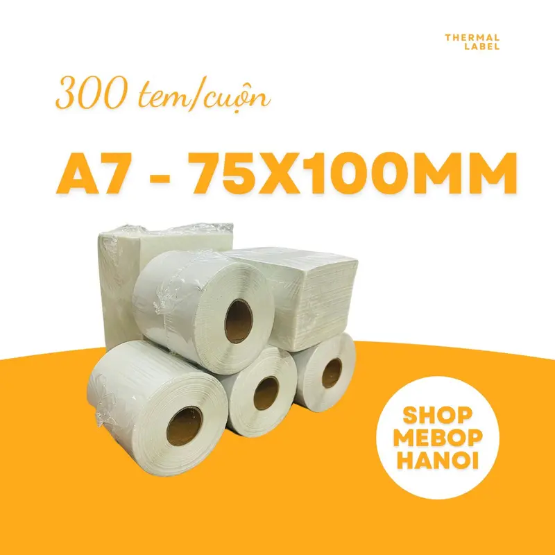 Giấy in nhiệt a7 khổ 75x100, Giấy dán in mã vận đơn sàn TMĐT dạng cuộn 300 tem 1