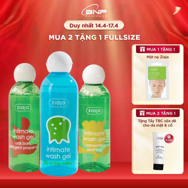 [ĐỘC QUYỀN LIVESTREAM] [MUA 1 INTIMATE GEL TẶNG 1 MẶT NẠ BÙN, MUA 2 INTIMATE GEL TẶNG TBC] Dung Dịch Vệ Sinh Phụ Nữ Ziaja Intimate Thơm Mát Dịu Nhẹ, Giúp Làm Sạch Cân Bằng pH Tự Nhiên, Dưỡng Ẩm Sâu, Đem Lại Cảm Giác Thoải Mái 200ml
