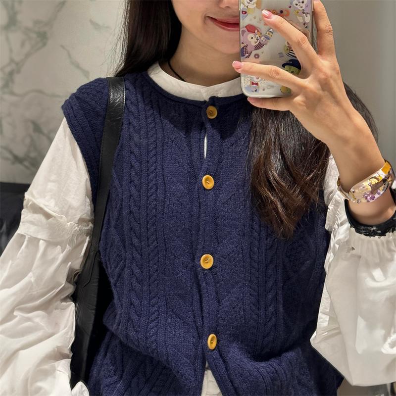 Product Introduction of Áo Len Và Áo Vest Dệt Kim, Màu Xanh Đậm, Thiết Kế Xoắn Lười Biếng, Dễ Thương, Dành Cho Nữ, Bộ Đồ Hai Mảnh, Áo Sơ Mi Dài Tay Mùa Thu, Trông Trẻ Trung 5