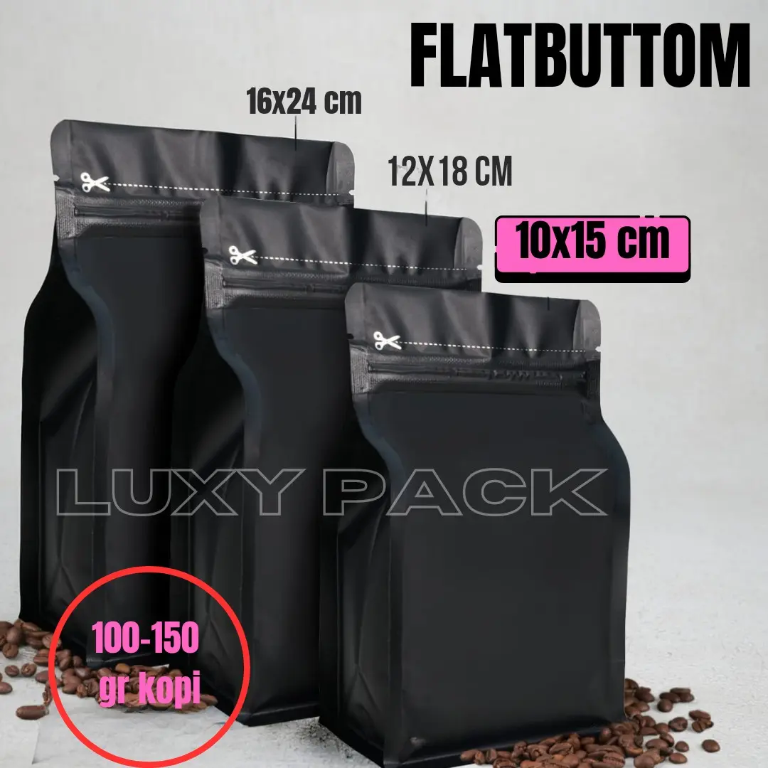 KEMASAN FLATBUTTOM METALIZED Zip Lock UNTUK 100 GRAM KOPI (ISI 50 )