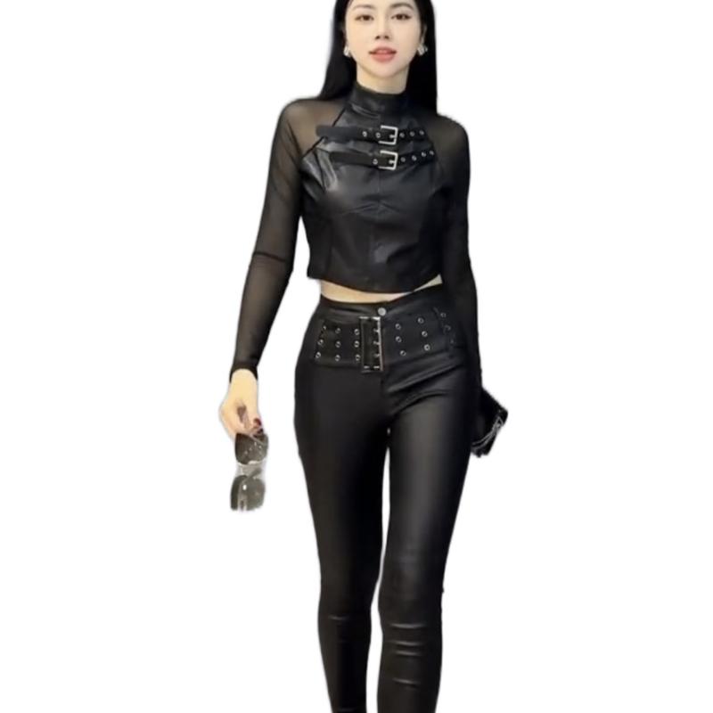 Quần da dài , đai cài trước cá tính . Mã 8868 Nữ Women