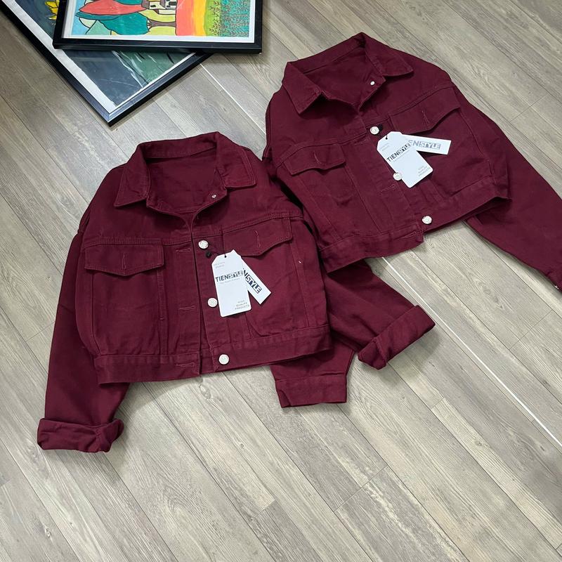 Áo Khoác Jean Nữ Hai Nắp Túi Trơn Màu Phom Vừa Tay , Có Cổ - Menswear Top Women Jacket 9