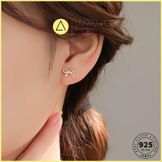 [BH TRỌN ĐỜI] Bông Tai BẠC 925 HANADA Nơ Trơn Xoắn Sóng  Đơn Giản 1802 A8 4